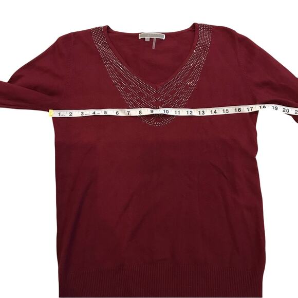 Liquid by Sioni burgundy studded jewel v neck wool blend sweater size small - Picture 5 of 6